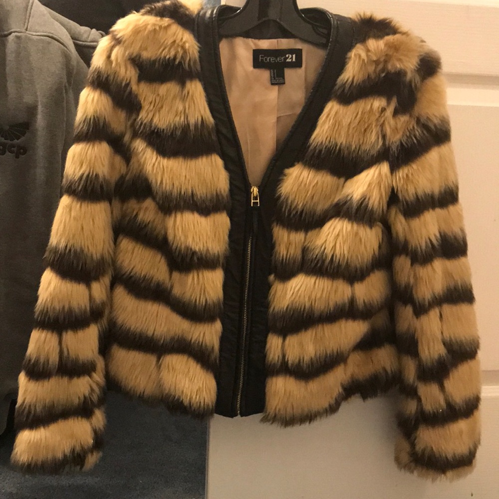 Forever 21 faux fur with pleather trim.